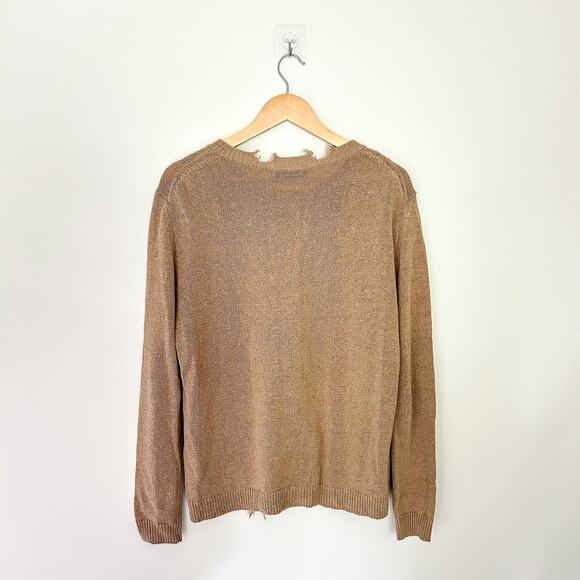 Zara Linen Blend Distressed Knit Button Front Cardigan Sweater M - Picture 7 of 10